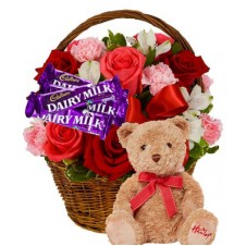 Flowers with Chocolate and Teddy Bear